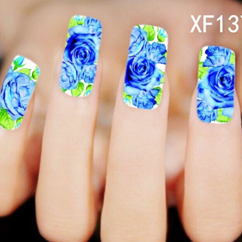 3/ &12 Nail Art Waterslide Tattoo Deep Blue Floral - Picture 6 of 7